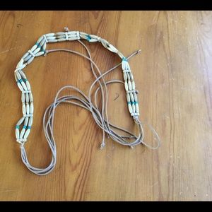 CREAM & TURQUOISE Belt Beaded Macrame Size 61”